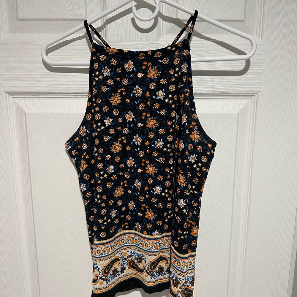 Floral Print Women's Top - Black and Orange